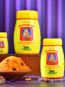 Sri Ganapathi Ghee's tin of bulk pack includes purity & richness, prepared from fresh tasty Kesari