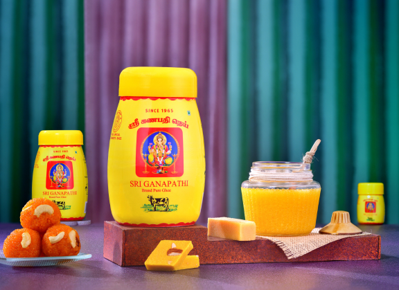 Sri Ganapathi brand's pure cow ghee is available at various retail outlets and major online stores.