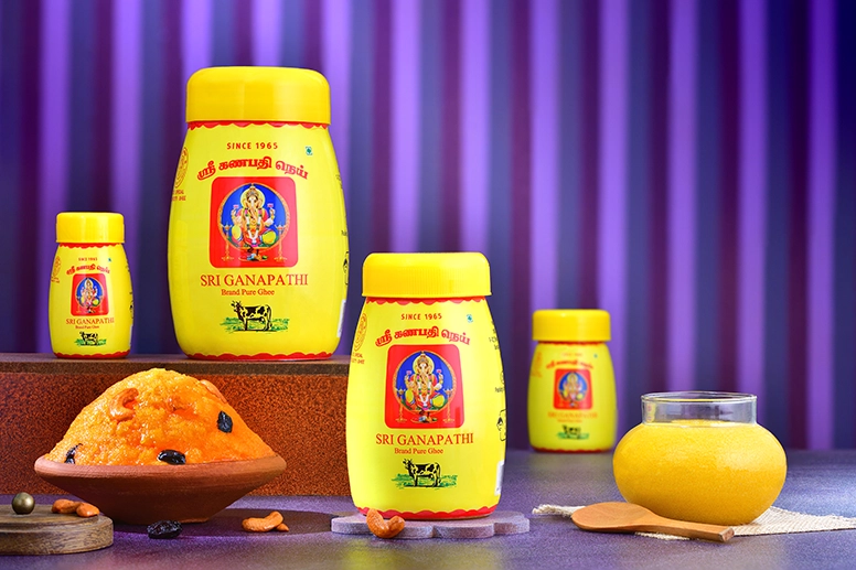 The chefs at the Best Hotel use three different sizes of ghee bottles to make ghee dosas themselves.