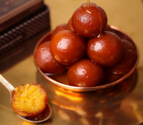 Indian sweets, like gulab jamun, deep-fried with milk solids in sugar syrup a beloved Indian treat